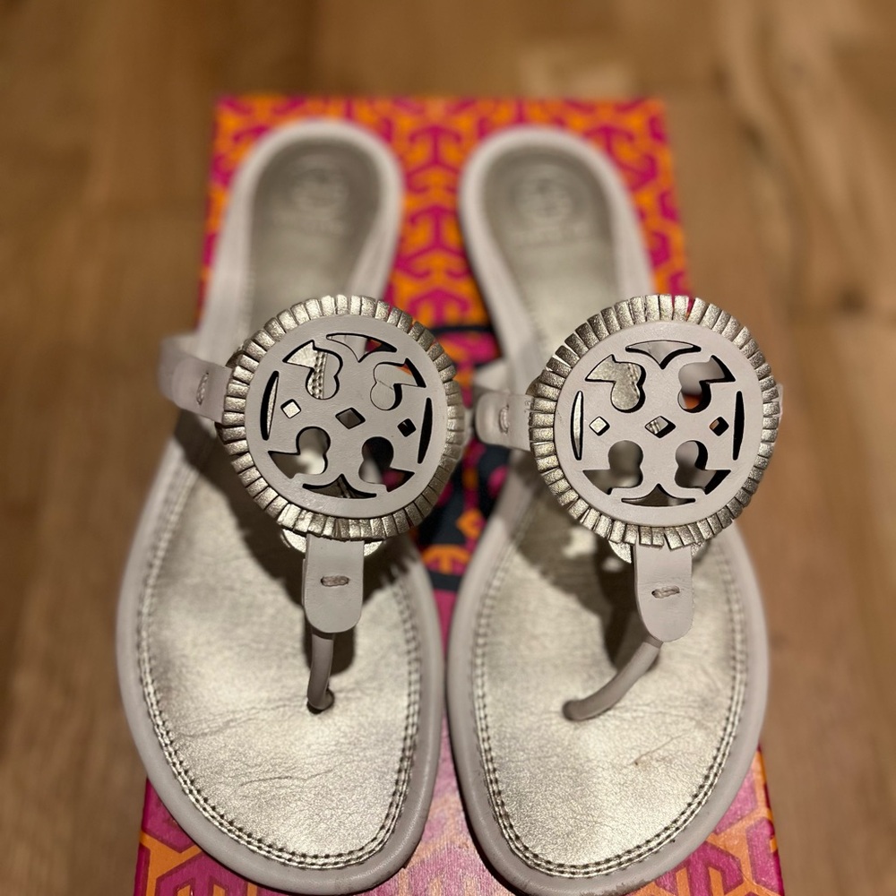 Tory Burch Spark Gold and White Sandals
